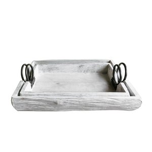 Plateau en bois rectangulaire en laiton AK de couleur noyer avec base en forme de feuille en métal fini or Lot de 2 pour décor de table/décor d'hôtel - Product Image 2