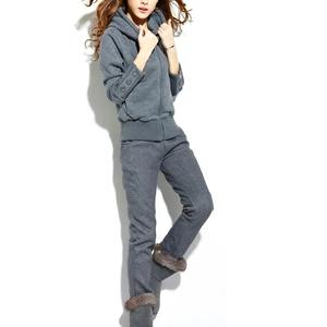 ชุดสเวตเชิ้ตและกางเกงมีฮู้ดหนาสีพื้นสไตล์เกาหลีสำหรับวิ่งจ๊อกกิ้งสำหรับฤดูหนาว - Product Image 3