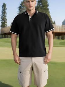 Camisa Formal de Manga Corta para Hombre, Talla XL, de Golf, Lisa, a Rayas, Absorbente de Humedad, Antiarrugas, Tejida, con Spandex, Teñida Lisa - Product Image 6