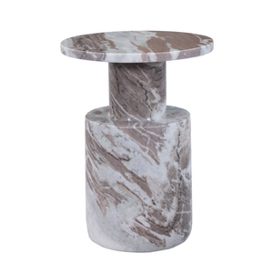 Meuble de chevet en marbre Crema Fantasy, mobilier de chambre à coucher moderne, fait à la main, durable, meuble d'appoint, base de piédestal cylindrique, appartement - Product Image 3