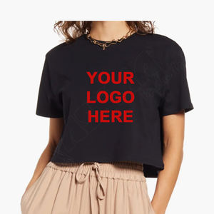 <b>Women's</b> Cotton Tshirt <b>Black</b> Knit Semi-Fitted Crew Neck Slim Crop Top Half Oversize with Custom Logo Breathable Lightweight - Product Image 2