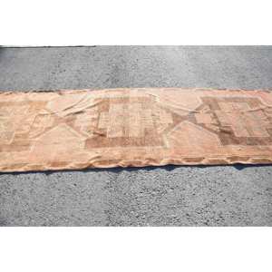 Alfombra de área grande turca Vintage 3,8 X 13.5ft Diseño de retazos marrón Material de lana Respaldo de látex Estilo Tabriz Modelo Alfombra de habitación - Product Image 3