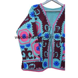 Veste d'hiver bohème pour femmes, Suzani, boutons, doublure en coton, broderie, col en V, col amovible, motif floral - Product Image 3