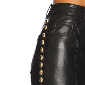 Top High Waist Black PU Leather Wide Leg Pants With Gold Rivet Trim Moto Style Full Length Loose Fit Autumn Wear - Product Image 5