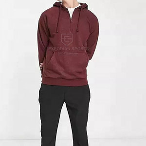 Vente en gros, service OEM, sweats à capuche légers à demi-fermeture éclair de couleur unie pour hommes, stock de sweats à capuche d'hiver 100% coton, respirant et écologique - Product Image 4