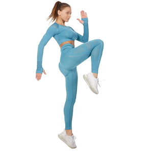 Conjunto de Yoga de nylon LICRA con logotipo personalizado para mujer al por mayor, mallas deportivas de cintura alta, mallas de yoga transpirables de cintura alta sólidas - Product Image 4