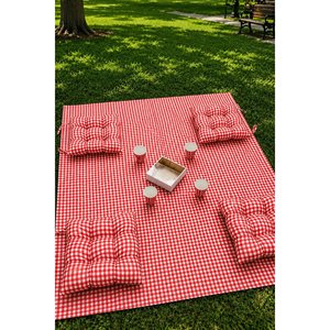 Gingham Four-<b>Cushion</b> Red Picnic Mat Set - Product Image 1
