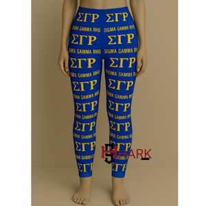 Sorority Leggings Women's Sigma Gamma Rho All Over Printed Letters Tight Fitted <b>Polyester</b> Spandex Divine Nine Woman Leggings - Product Image 1