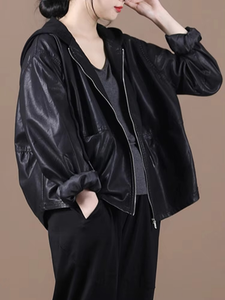 Chaqueta de Cuero Sintético Negra de Estilo Europeo para Mujer, Chaqueta Casual de PU para Motociclista, Ropa Holgada de Motociclista, Ropa de Calle - Product Image 5