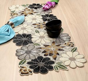 Decoración navideña y diseño de hojas con cuentas, Mantel Individual para mesa de comedor, tapete elegante, corredores decorativos hechos a mano para boda - Product Image 1