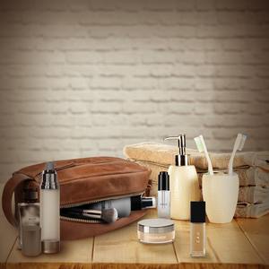 Zipper <b>Leather</b> Dopp Kit for <b>Men</b> Cosmetic <b>Bag</b> Grooming Unisex Toiletry Anniversary Gift for Him <b>Wash</b> TYG-0002B - Product Image 3