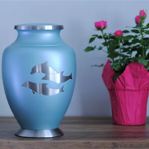 Urna Funeraria de Latón Azul Océano de Diseño Moderno, Urna Conmemorativa para Cenizas de Adultos Hecha a Mano, Bolsa de Terciopelo, Fabricante y Exportador al por Mayor - Product Image 3