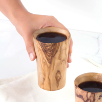 ArtisRaw Tasses et soucoupes en bois d'olivier écologiques, design rustique méditerranéen, fabrication artisanale, biodégradables, durables, 200 ml