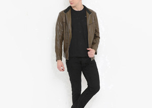 2026 New Arrival <b>Men's</b> High Quality Custom Genuine Cow Skin Leather Stand Collar <b>Jacket</b> <b>Winter</b> Coat with Coating - Product Image 4