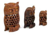 Ensemble d'hiboux en bois naturel faits à la main, design champêtre français, décoration pour la maison, restaurant, hôtel, statues de Noël WOS-03