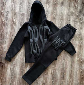 Sweat-shirt à capuche à trois couches avec fermeture éclair, coupe ample et légère, imprimé sur mesure, 500 g/m², pantalon de survêtement à double taille, broderie, lavage à l'acide - Product Image 3