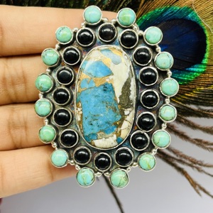 Oyster <b>Copper</b> Turquoise 925 Sterling Silver Vintage Neogothic Bezel Setting Ring Handmade Designer Oval Cut Wedding Party - Product Image 4