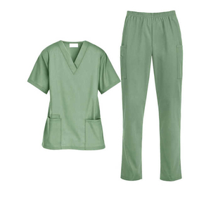 Uniforme médico de enfermera para mujer, conjunto de pantalones y camisa con bolsillos y cuello en V para hospital - Product Image 1
