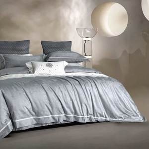 Parure de lit 4 pièces haut de gamme personnalisable en jacquard gris, housse de <span class=keywords><strong>couette</strong></span> et drap en pur coton – Vente en gros - Product Image 6
