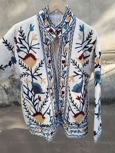 Indian White Handcrafted Suzani Velvet <b>Jacket</b> Floral Fancy Embroidery Style For Unisex Boho <b>Hippie</b> coat Indian Wholesaler - Product Image 2