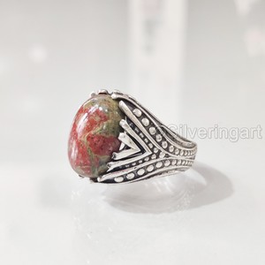Anillo de Plata de Ley 925 con Gema de Jaspe Unakita Natural para Hombre, Anillo de Piedra de Nacimiento, Todas las Tallas, Joyería Fina Árabe, Venta al por Mayor - Product Image 2