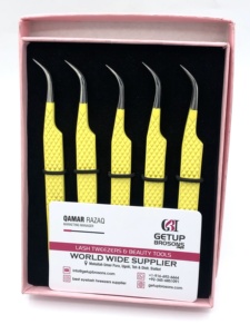 Pince à épiler GETUP BROSONS IMPEX en acier inoxydable de haute qualité avec revêtement en poudre jaune, pointe en fibre nano et poignée diamantée incurvée - Product Image 4