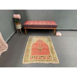 Tapis turc vintage 2,7 x 3,7 pieds, petit tapis, tapis en laine rouge brun ombré - Product Image 5