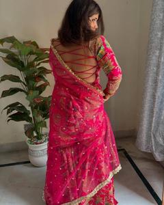 Latest Indian Wedding Party Wear Chinon Digital Print With Sequence Embroidered Work Top and Sharara With Lace Work Dupatta - Product Image 4