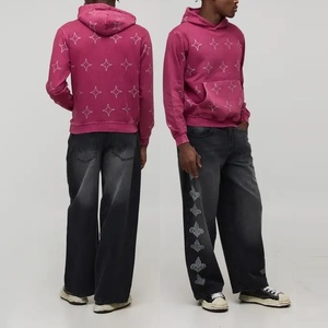 Sweat à capuche personnalisé pour homme, 320g, entièrement orné de cristaux, coupe oversize, en coton épais et lourd, noir, coupe carrée, anti-boulochage - Product Image 6