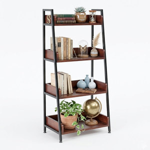 Étagère à livres trapézoïdale moderne CASAN à 4 niveaux 60x36x126cm en bois d'hévéa KS68092, type support pour salon, bureau, chambre d'enfant, chambre à coucher - Product Image 1