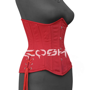 Corset de fitness premium en coton rouge avec liens de maintien aux hanches |   Corset amincissant sous le buste avec armatures en acier - Product Image 1