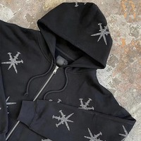 Street Hip Hop Style Men's Loose Zipper up Shining Stars Pattern Chándales Venta al por mayor Primavera Otoño Casual Sudadera con capucha y pantalones conjunto
