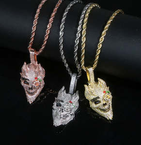 Collar de lujo con colgante de calavera del diablo, estilo hip hop, con incrustaciones de moissanita, en oro, plata y oro rosa, para hombre y mujer, ideal para regalo. - Product Image 5