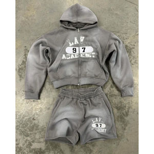 Sudadera con capucha unisex de invierno para hombre, transpirable, secado rápido, lavado con ácido, longitud completa, ajuste regular, cordón, conjunto de Jogger y color personalizado - Product Image 3