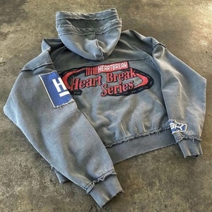 OEM Custom Streetwear Hoodies Patch Work and Embroidery Design Acid Wash Oversized Pullover Sweatshirt Fournisseur - Product Image 3