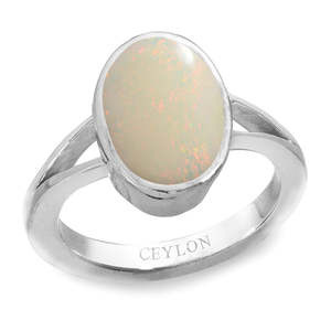 Anillo de Plata con Ópalo y Patrón Geométrico con Ópalo Australiano y Etíope, Sustituto de Diamante, Piedra Navratan de Ceilán - Product Image 1
