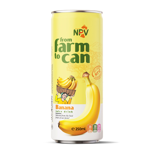 Proveedor de Bebidas NPV, Bebida de Jugo de Plátano en Lata de Aluminio de 250 ml, Mejor Calidad, Muestra Gratuita, OEM, ODM, Marca Privada, MOQ Bajo, Entrega Rápida - Product Image 1