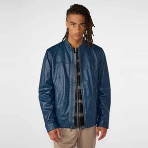 Chaqueta clásica de cuero azul genuino para hombre, chaqueta cómoda y versátil para looks casuales y formales, perfecta para todas las estaciones - Product Image 3
