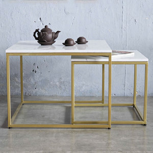 Modern Farmhouse Double <b>Sofa</b> <b>Table</b> with Stone Top and Iron Frame Nesting Movable Side <b>Table</b> for Entry or Living Room TT68219 - Product Image 4