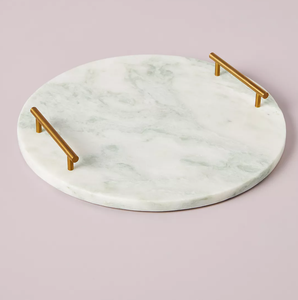 Meilleures ventes Arrivée Plateau Décoratif Marbre Blanc avec Poignée Dorée Laiton Plateau en Métal pour Restaurant Style Moderne Look de Luxe - Product Image 2