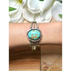 Navajo Handmade #8 Turquoise & Sterling <b>Silver</b> Fashion <b>Cuff</b> <b>Bracelet</b> - Product Image 5