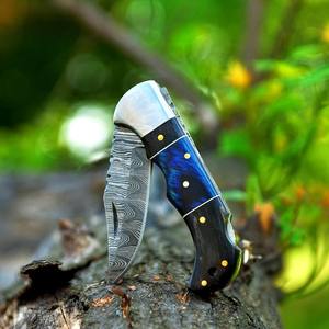 Couteau pliant en acier damas personnalisé et élégant fait à la main avec manche en bois pour EDC & Hunting OEM Support. - Product Image 3
