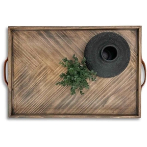 Luxury Wooden <b>Tray</b> in <b>Warm</b> Brown Color with Stylish Rectangular Shape and Textured Finish Ideal for Elegant Home Decor - Product Image 1