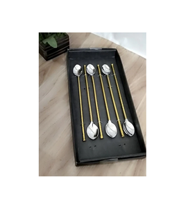 Cuchara de barra de latón con embalaje de regalos Caja negra Herramienta de barman de mango largo para cóctel Cuchara mezcladora al mejor precio - Product Image 1