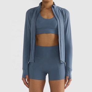 Ensemble de vêtements de yoga colorés pour femmes |   Ensemble de yoga et de fitness 3 pièces grande taille à manches longues, haute élasticité, sans couture, fermeture éclair, respirant - Product Image 1