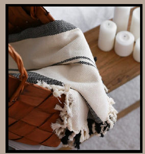 White <b>Black</b> Cross Pattern 100 Percent Natural Cotton <b>Bed</b> Cover Woven Pike 160x220 cm 63x87 inches - Product Image 4