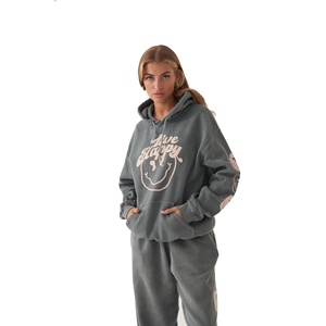 Mode personnalisée de haute qualité de couleur grise survêtement en molleton de coton épais lavé à l'acide femmes pull à capuche survêtement pour femmes - Product Image 2
