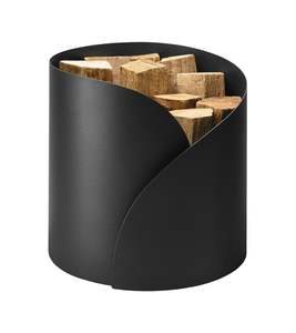 Porte-bûches moderne en fer forgé Support métallique intérieur robuste avec rangement à double niveau pour le bois d'allumage et les bûches fendues plus grandes - Product Image 1