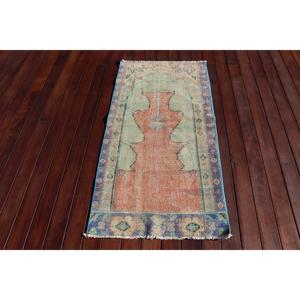 Petit tapis turc vintage 2,2x4,4 pieds, tapis oriental bleu orange - Product Image 1