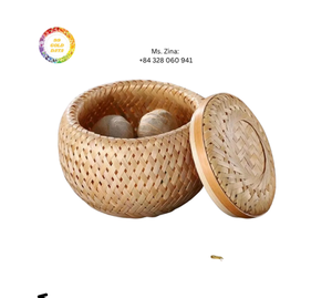 Cesta de almacenamiento de bambú redonda tejida natural hecha a mano con tapa para caja de regalo de dulces de té almacenamiento directamente de Vietnam - Product Image 5